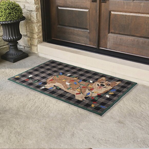 Frontgate Christmas Corgi Indoor/Outdoor Rug Door Mat - Picture 1 of 6
